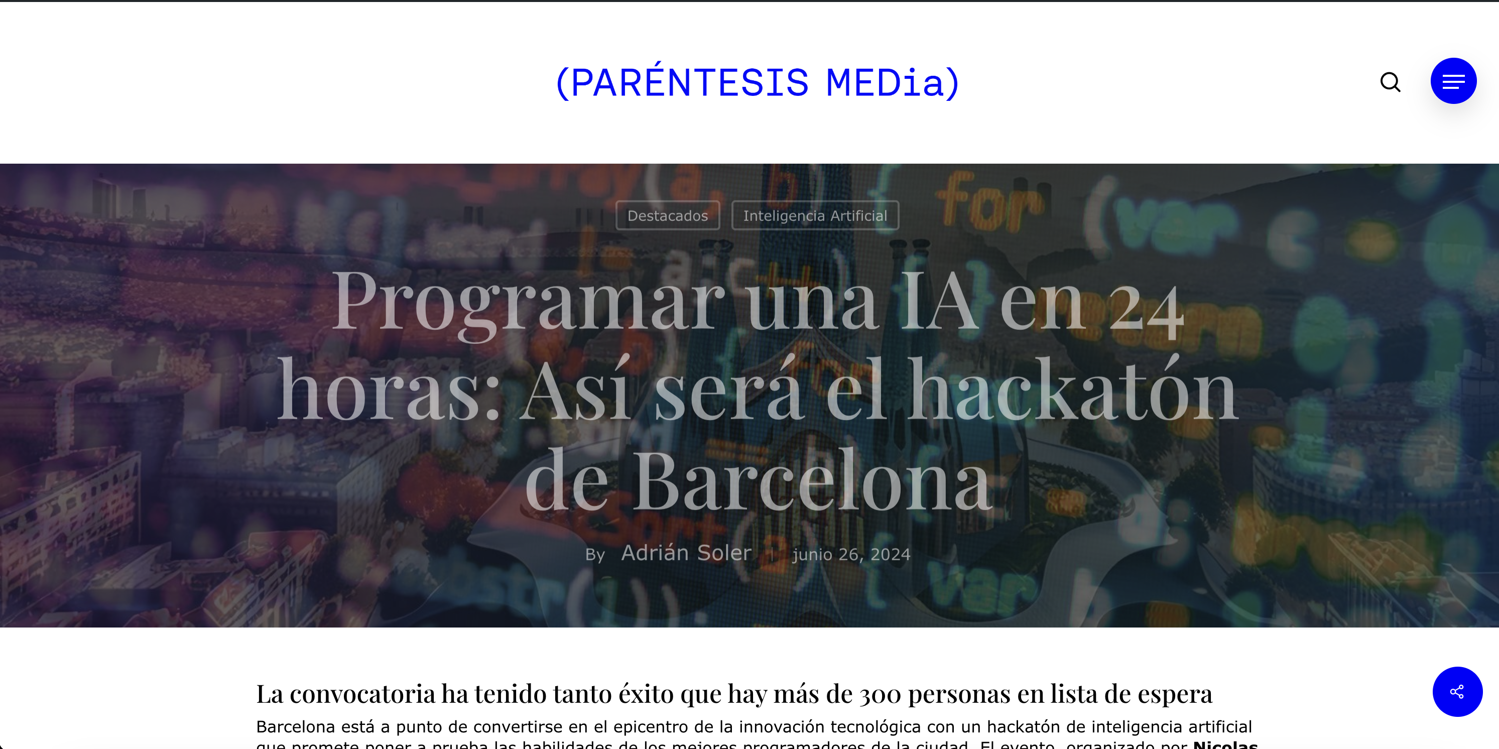 Parentesis's Press post about HackBarna