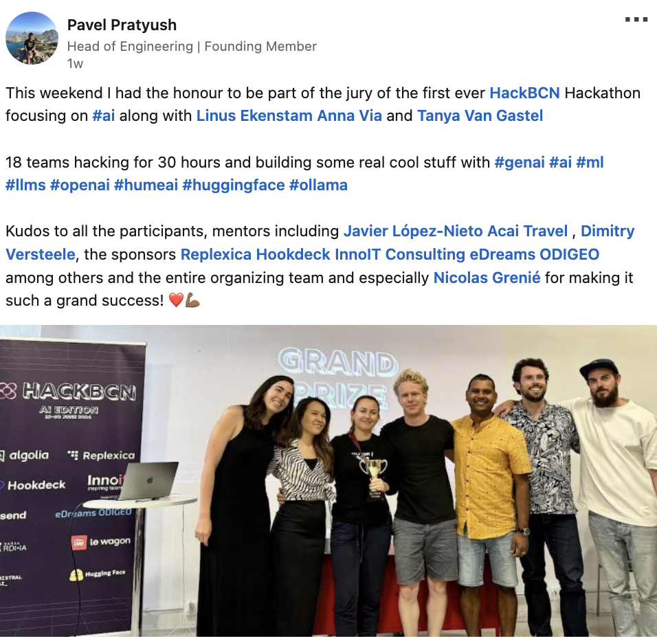 Pavel's LinkedIn post about HackBarna