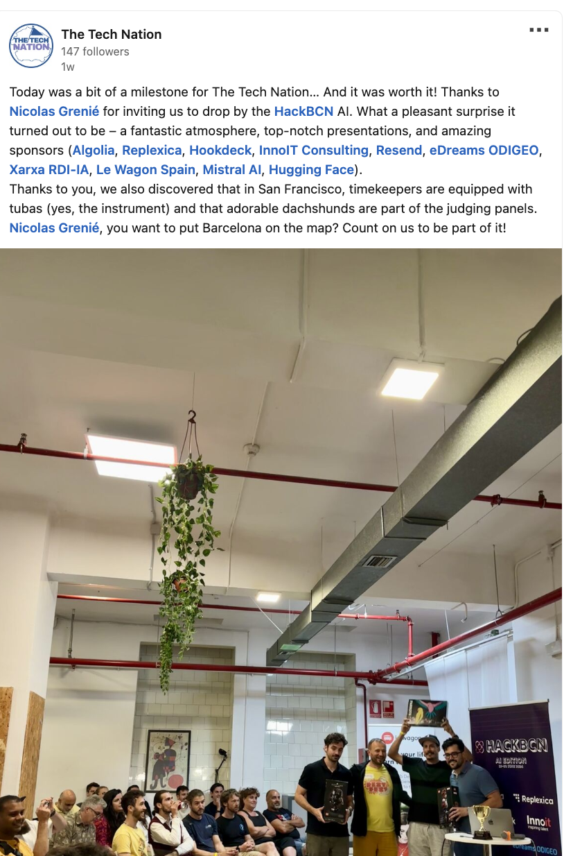 The Tech Nation's LinkedIn post about HackBarna